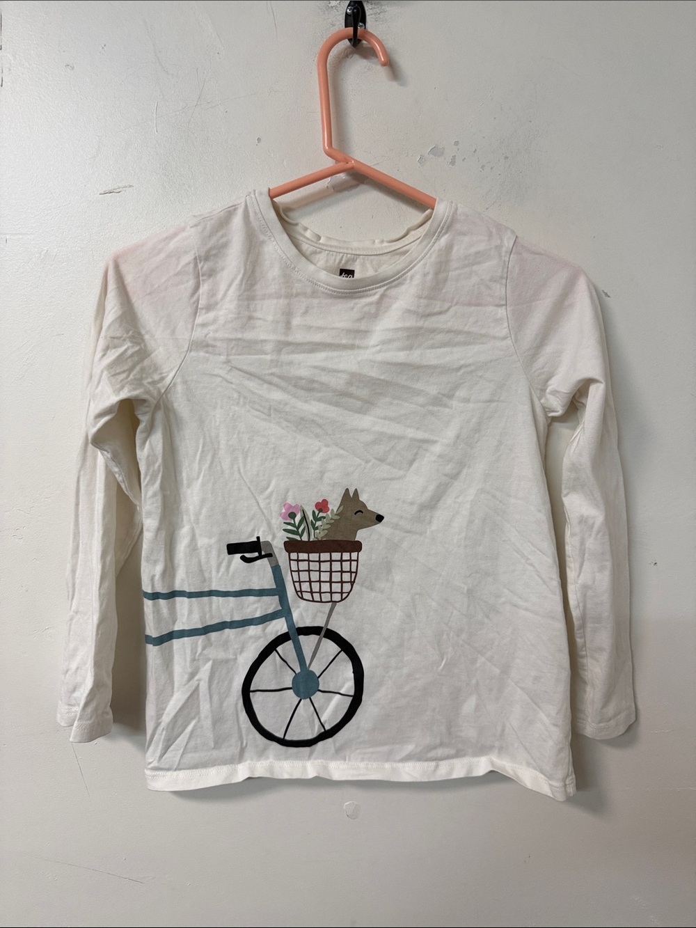 White Kids Long-Sleeve Tee with Bike & Dog Graphic